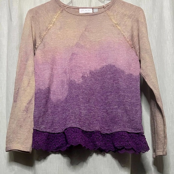 Upcycled Hand Dyed Children's Place Lace Hem Long Sleeve Top Size L - Picture 1 of 11